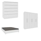 Quarto Casal Completo Guarda-roupa 6 Portas Lima, Cama Monaco e Cômoda Premium Espresso Móveis