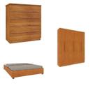 Quarto Casal Completo Guarda Roupa 6 Portas Munique, Cama Casal Monaco e Cômoda Premium Espresso Móv