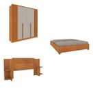 Quarto Casal Guarda-roupa 6 Portas Ripado Nova York e Cama Box Casal Mônaco com Cabeceira Ajustável
