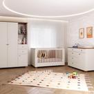 Quarto Completo Berço Evolutivo Cômoda e Guarda Roupa Ananda Casatema Madeiraoriginals Off White/Mel