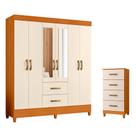 Quarto Completo Casal Guarda Roupa 6 Portas Com Espelho e Cômoda Mobi