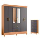 Quarto Completo Casal Guarda Roupa 6 Portas Com Espelho e Cômoda Mobi