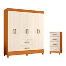 Quarto Completo Casal Guarda Roupa 6 Portas e Cômoda Mobi