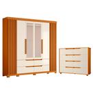 Quarto Completo Casal Guarda Roupa Ripado com Espelho e Cômoda Doble