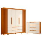 Quarto Completo Casal Guarda Roupa Ripado e Cômoda Doble