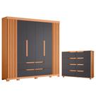 Quarto Completo Casal Guarda Roupa Ripado e Cômoda Doble