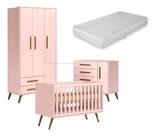 Quarto Completo De Bebê Encanto Retrô Rosa Bebê Berço Com Colchão Espuma D-18