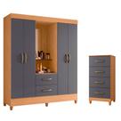 Quarto Completo Guarda Roupa 4 Portas Capela Com Espelho e Cômoda Mobi