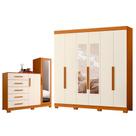 Quarto Completo Guarda Roupa 6 Portas Com espelho Vinci e Cômoda Sapateira New Master