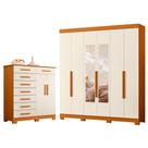 Quarto Completo Guarda Roupa 6 Portas Com espelho Vinci e Cômoda Sapateira Verona