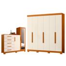 Quarto Completo Guarda Roupa 6 Portas Vinci e Cômoda Sapateira New Master