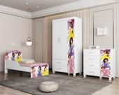 Quarto Completo Infantil Com Mini Cama Com Proteção Cômoda 4 Gavetas E Guarda Roupa 3 Portas Linha Lívia