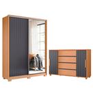 Quarto Completo Porta De Correr Guarda Roupa Com Espelho Frizatto e Cômoda Evidenza