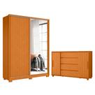 Quarto Completo Porta De Correr Guarda Roupa Com Espelho Frizatto e Cômoda Evidenza