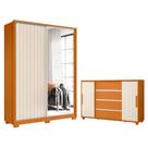 Quarto Completo Porta De Correr Guarda Roupa Com Espelho Frizatto e Cômoda Evidenza