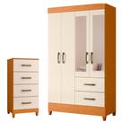 Quarto Completo Solteiro Guarda Roupa 4 Portas Com Espelho e Cômoda Mobi