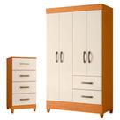 Quarto Completo Solteiro Guarda Roupa 4 Portas e Cômoda Mobi