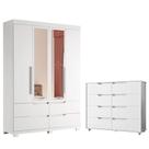 Quarto Completo Solteiro Guarda Roupa com Espelho e Cômoda Doble