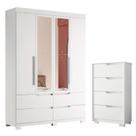 Quarto Completo Solteiro Guarda Roupa Doble com Espelho e Cômoda Sole