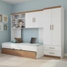 Quarto Completo Solteiro Juvenil 4 Peças com Guarda Roupa e Bicama Modulado Chiara e Carvalho
