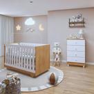 Quarto de Bebê 100% MDF com Berço Mini Cama Life e Cômoda Soft Life Branco/Madeirado Ypê