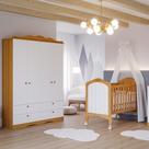 Quarto de Bebê 2 Peças com Berço e Guarda-roupa 4 Portas 4 Gavetas Aquarela Espresso Móveis Nature/Branco