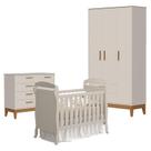 Quarto de Bebê 3 Portas com Cômoda com Porta Flip e Berço Americano Danny Areia Acetinado - Reller