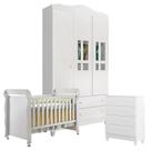 Quarto de Bebê 3 Portas com Gaveteiro Ariel e Berço Mirelle Branco Brilho - Carolina Quarto de Bebê 3 Portas com Gaveteiro Ariel e Berço Mirelle Branco Brilho - Carolina