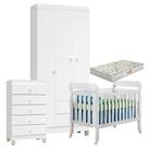 Quarto De Bebê 3 Portas Com Gaveteiro Ternura Baby E Berço Lila Branco Brilho Com Colchão Gazin - Incorplac