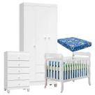 Quarto de Bebê 3 Portas com Gaveteiro Ternura Baby e Berço Lila Branco Brilho com Colchão para Berço Americano - Incorplac