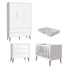 Quarto de Bebê 3 Portas e Cômoda Gaveteiro Theo Branco Pés Amadeirados com Colchão Gazin Reller Quarto de Bebê 3 Portas e Cômoda Gaveteiro Theo Branco Pés Amadeirados com Colchão Gazin Reller