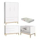 Quarto De Bebê 3 Portas New Classic Branco Com Pés Madeira Natural E Colchão Gazin Reller