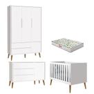 Quarto de Bebê 3 Portas Theo Branco Pés Amadeirados com Colchão Gazin Reller