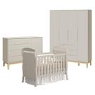Quarto de Bebê 4 Portas com Cômoda com Porta Elfe Classic e Berço Americano Danny Areia Acetinado Natural - Reller