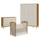 Quarto de Bebê 4 Portas com Cômoda com Porta Elfe Classic e Berço Americano Danny Areia Savana Acetinado Natural - Reller