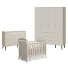 Quarto de Bebê 4 Portas com Cômoda com Porta Elfe Retrô e Berço Americano Danny Areia Acetinado Amadeirado - Reller