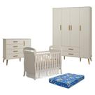Quarto de Bebê 4 Portas com Cômoda com Porta Isis e Berço Americano Danny Areia Acetinado com Colchão Ortobom - Reller Quarto de Bebê 4 Portas com Cômoda com Porta Isis e Berço Americano Danny Areia Acetinado com Colchão Ortobom - Reller