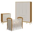 Quarto de Bebê 4 Portas com Cômoda Gaveteiro Elfe Classic e Berço Americano Danny Areia Savana Acetinado Amadeirado - Reller