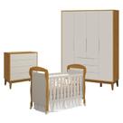 Quarto de Bebê 4 Portas com Cômoda Gaveteiro Elfe Classic e Berço Americano Danny Areia Savana Acetinado Amadeirado - Reller