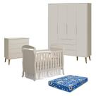 Quarto de Bebê 4 Portas com Cômoda Gaveteiro Elfe Retrô e Berço Americano Danny Areia Acetinado Amadeirado com Colchão Ortobom - Reller Quarto de Bebê 4 Portas com Cômoda Gaveteiro Elfe Retrô e Berço Americano Danny Areia Acetinado Amadeirado com Colchão Ortobom - Reller