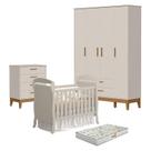 Quarto de Bebê 4 Portas com Cômoda Gaveteiro Flip e Berço Americano Danny Areia Acetinado com Colchão Gazin - Reller