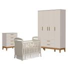 Quarto de Bebê 4 Portas com Cômoda Gaveteiro Flip e Berço Americano Danny Areia Acetinado - Reller