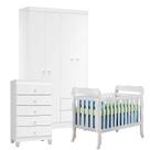 Quarto de Bebê 4 Portas com Gaveteiro Ternura Baby e Berço Lila Branco Brilho - Incorplac
