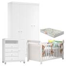 Quarto de Bebê 4 Portas Ternura Baby com Berço Lara Branco Brilho com Colchão Gazin - Incorplac