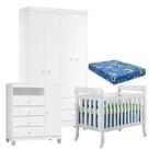 Quarto de Bebê 4 Portas Ternura Baby com Berço Lila Branco Brilho com Colchão - Incorplac
