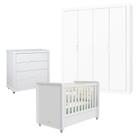 Quarto de Bebê 4 Portas Tutto New com Cômoda Gaveteiro Branco Acetinado - Matic