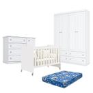 Quarto de Bebê Americano 4 Portas com Berço Americano Evolution 4 em 1 Branco Acetinado Reller e Colchão Ortobom - Henn