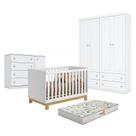Quarto de Bebê Americano 4 Portas com Berço Americano Mini Cama Q Encanto Slim Branco Acetinado - Qmovi - Henn e Colchão Gazin