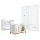 Quarto De Bebê Americano 4 Portas Com Berço Americano Mini Cama Q Encanto Slim Branco Acetinado - Qmovi - Henn