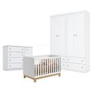 Quarto de Bebê Americano 4 Portas com Berço Americano Mini Cama Q Encanto Slim Branco Acetinado - Qmovi - Henn